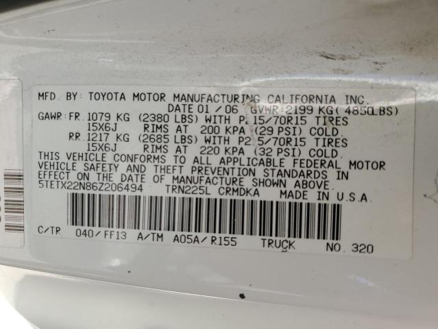 5TETX22N86Z206494 - 2006 TOYOTA TACOMA ACCESS CAB თეთრი ფოტო 13