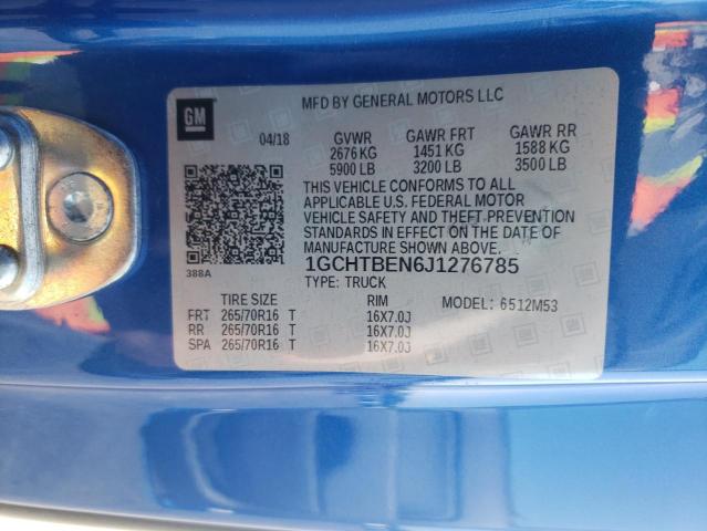 1GCHTBEN6J1276785 - 2018 CHEVROLET COLORADO BLUE photo 12