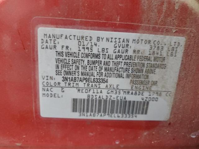 3N1AB7AP9EL633354 - 2014 NISSAN SENTRA S RED photo 12