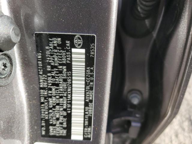 4T1F11AKXNU706515 - 2022 TOYOTA CAMRY XLE CHARCOAL photo 12