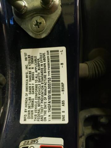 1HGFA16518L005753 - 2008 HONDA CIVIC LX BLUE photo 12