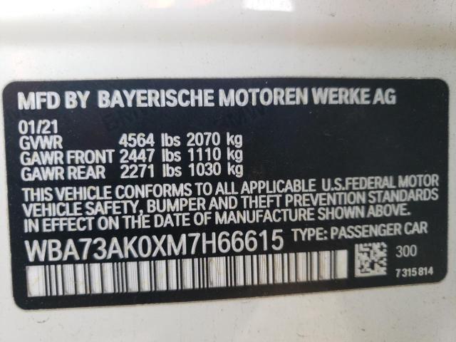 WBA73AK0XM7H66615 - 2021 BMW 228XI WHITE photo 12