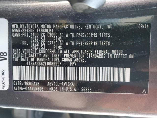 4T3ZA3BB2FU089997 - 2015 TOYOTA VENZA LE GRAY photo 14