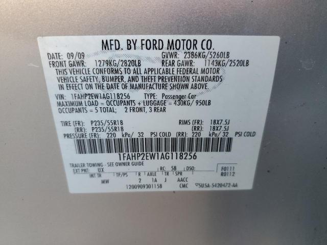 1FAHP2EW1AG118256 - 2010 FORD TAURUS SEL SILVER photo 12