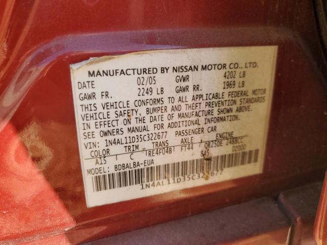 1N4AL11D35C322677 - 2005 NISSAN ALTIMA S RED photo 13