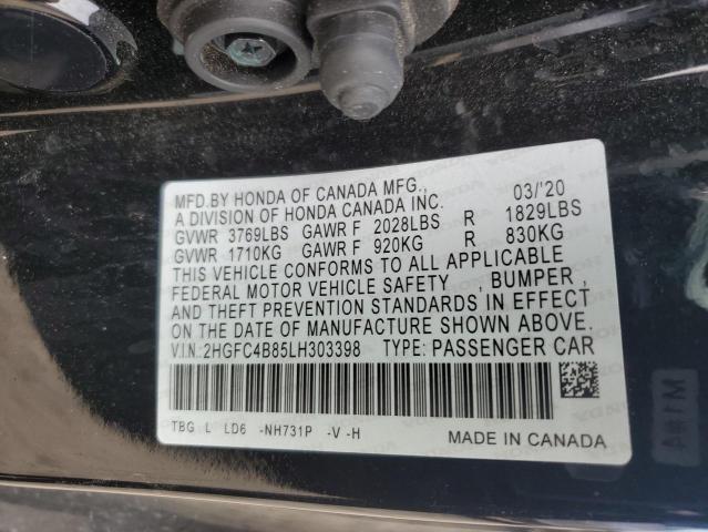 2HGFC4B85LH303398 - 2020 HONDA CIVIC SPORT 黑色 照片 12