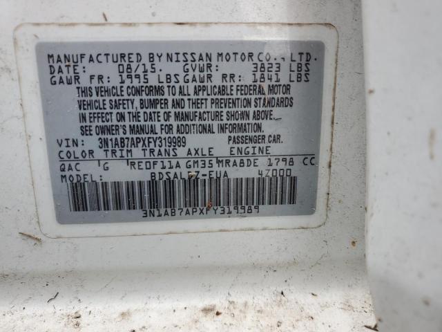 3N1AB7APXFY319989 - 2015 NISSAN SENTRA S WHITE photo 13