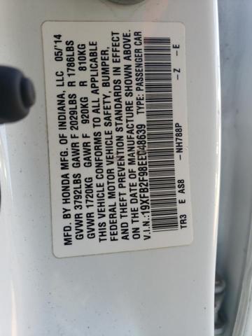 19XFB2F98EE048639 - 2014 HONDA CIVIC EXL თეთრი ფოტო 12