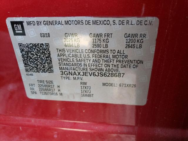 3GNAXJEV6JS628687 - 2018 CHEVROLET EQUINOX LT RED photo 13