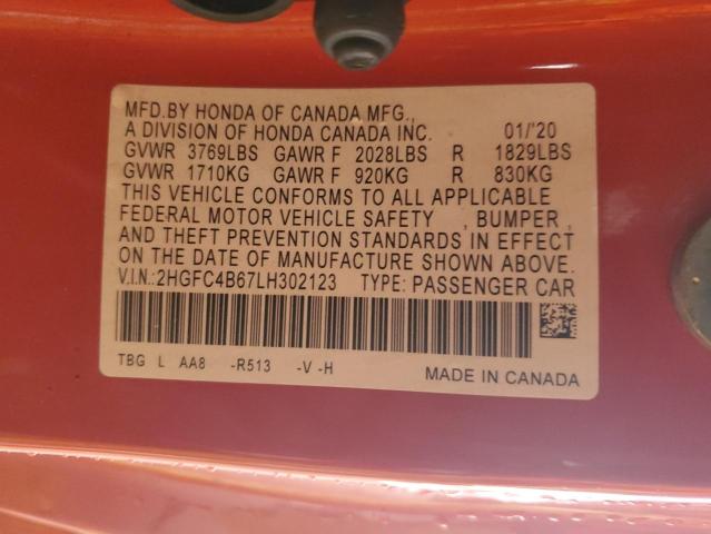 2HGFC4B67LH302123 - 2020 HONDA CIVIC LX RED photo 13