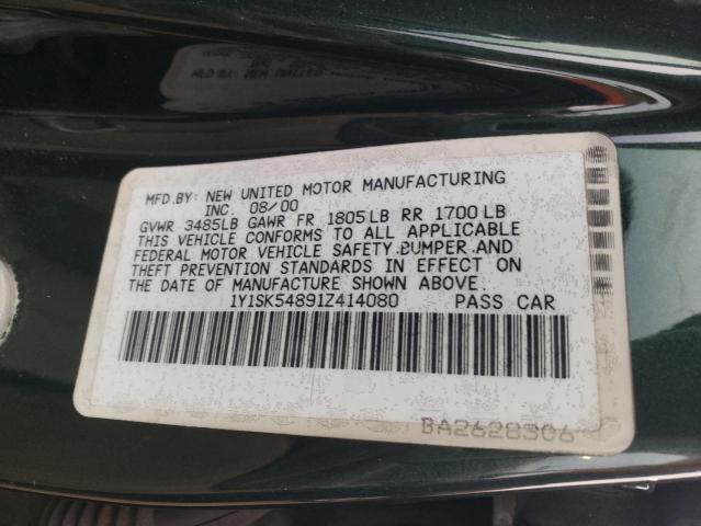 1Y1SK54891Z414080 - 2001 CHEVROLET GEO PRIZM BASE GREEN photo 12