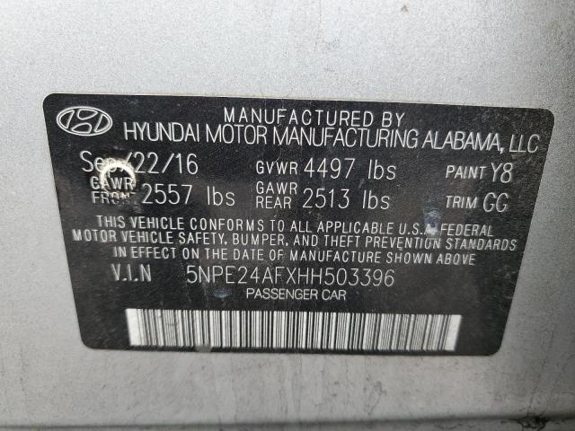 5NPE24AFXHH503396 - 2017 HYUNDAI SONATA SE SILVER photo 13