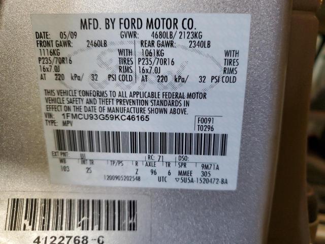 1FMCU93G59KC46165 - 2009 FORD ESCAPE XLT GRAY photo 14