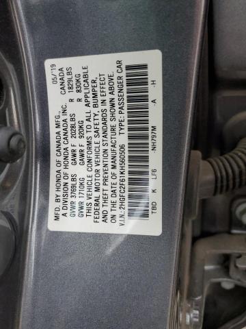 2HGFC2F61KH560506 - 2019 HONDA CIVIC LX CHARCOAL photo 13