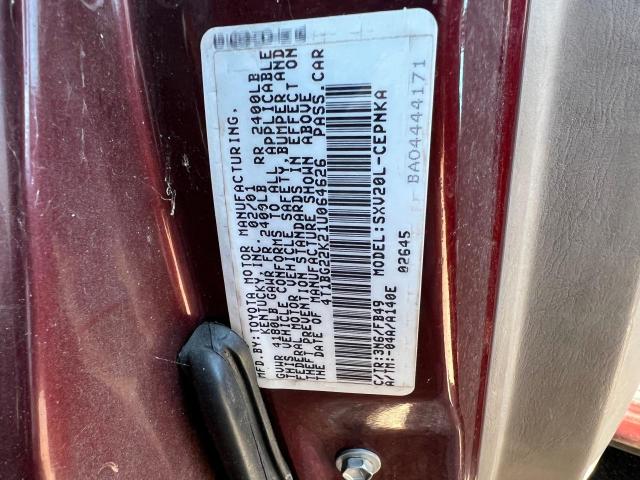 4T1BG22K21U064626 - 2001 TOYOTA CAMRY CE BURGUNDY photo 10