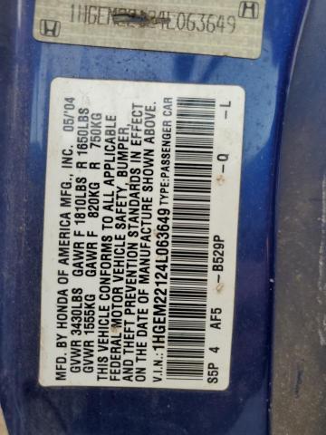 1HGEM22124L063649 - 2004 HONDA CIVIC DX VP Mavi foto 13
