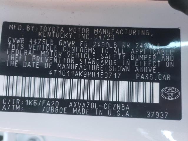 4T1C11AK9PU153717 - 2023 TOYOTA CAMRY LE WHITE photo 12