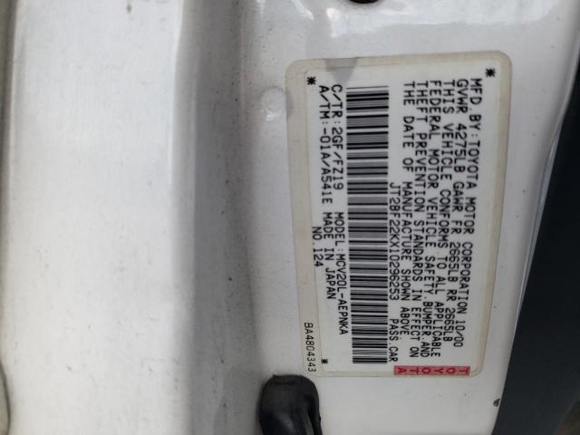 JT2BF22KX10296253 - 2001 TOYOTA CAMRY CE WHITE photo 12