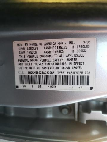 1HGCM56426A020263 - 2006 HONDA ACCORD LX SILVER photo 12