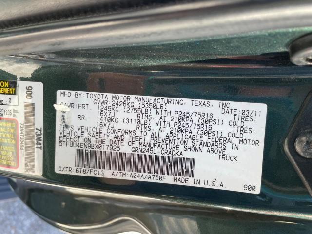 5TFUU4EN9BX017925 - 2011 TOYOTA TACOMA ACCESS CAB Жасыл фото 10