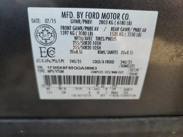 1FM5K8F85GGA38963 - 2016 FORD EXPLORER LIMITED CHARCOAL photo 13