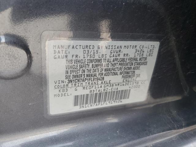 3N1CN7AP1FL919426 - 2015 NISSAN VERSA S GRAY photo 12