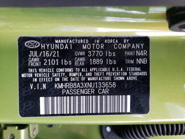 KMHRB8A3XNU133658 - 2022 HYUNDAI VENUE SE GREEN photo 13