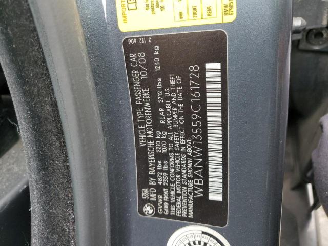 WBANW13559C161728 - 2009 BMW 5 SERIES I GRAY photo 12