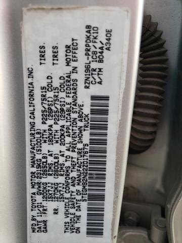 5TEGM92N22Z017675 - 2002 TOYOTA TACOMA DOUBLE CAB PRERUNNER SILVER photo 12