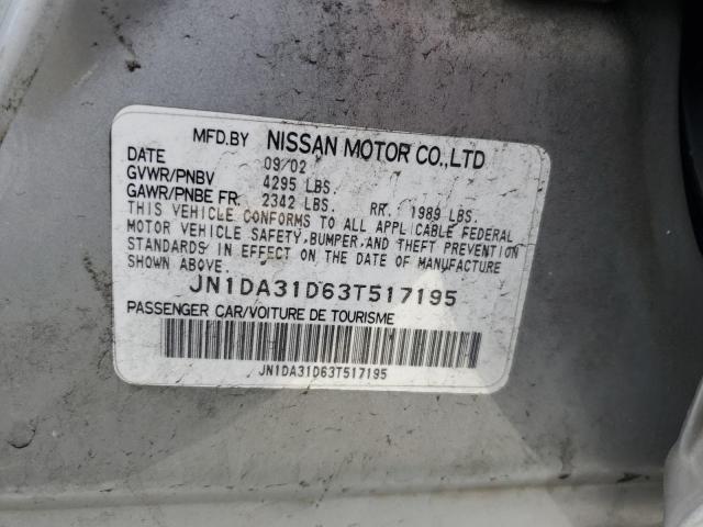 JN1DA31D63T517195 - 2003 NISSAN MAXIMA GLE SILVER photo 12