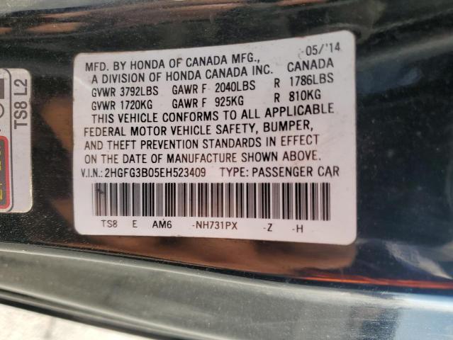 2HGFG3B05EH523409 - 2014 HONDA CIVIC EXL შავი ფოტო 12