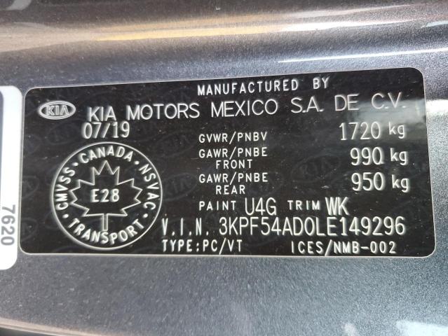 3KPF54AD0LE149296 - 2020 KIA FORTE EX GRAY photo 12