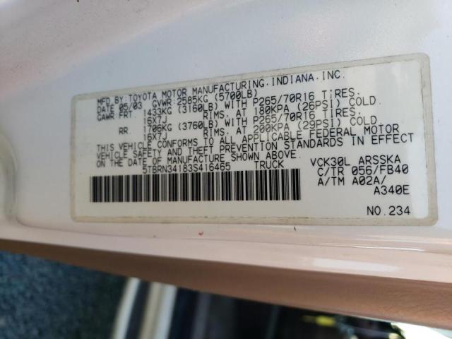 5TBRN34183S416465 - 2003 TOYOTA TUNDRA ACCESS CAB SR5 WHITE photo 12