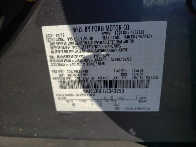 MAJ6S3GL1LC343253 - 2020 FORD ECOSPORT SE CHARCOAL photo 12