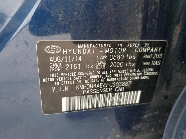 KMHDH4AE4FU303887 - 2015 HYUNDAI ELANTRA SE BLUE photo 12