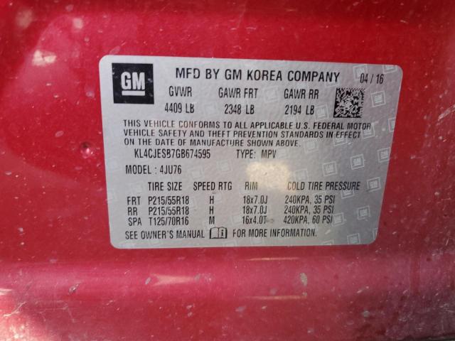 KL4CJESB7GB674595 - 2016 BUICK ENCORE RED photo 12