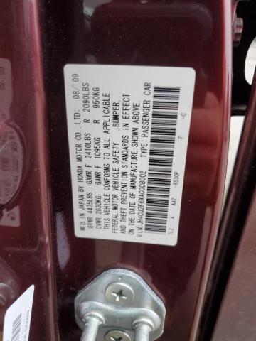 JH4CU2F6XAC008002 - 2010 ACURA TSX BURGUNDY photo 12