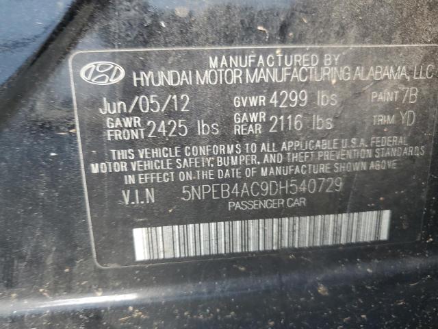 5NPEB4AC9DH540729 - 2013 HYUNDAI SONATA GLS BLACK photo 12