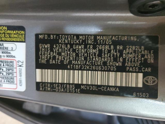 4T1BF32K26U630705 - 2006 TOYOTA CAMRY LE GRAY photo 12