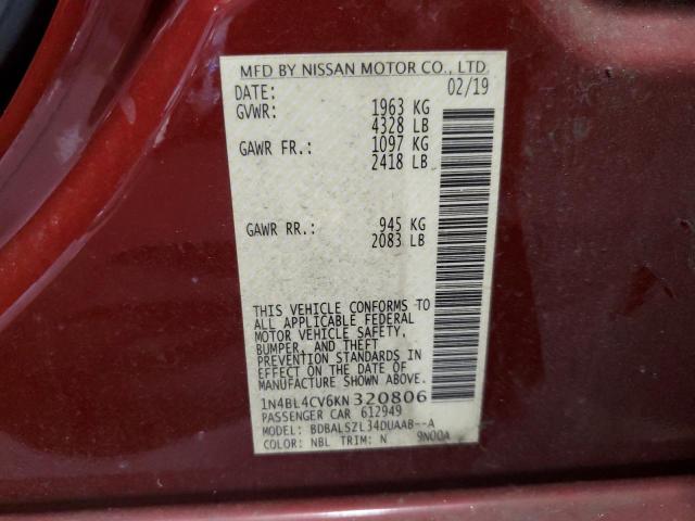 1N4BL4CV6KN320806 - 2019 NISSAN ALTIMA SR RED photo 12