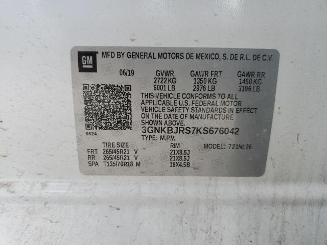 3GNKBJRS7KS676042 - 2019 CHEVROLET BLAZER RS WHITE photo 12