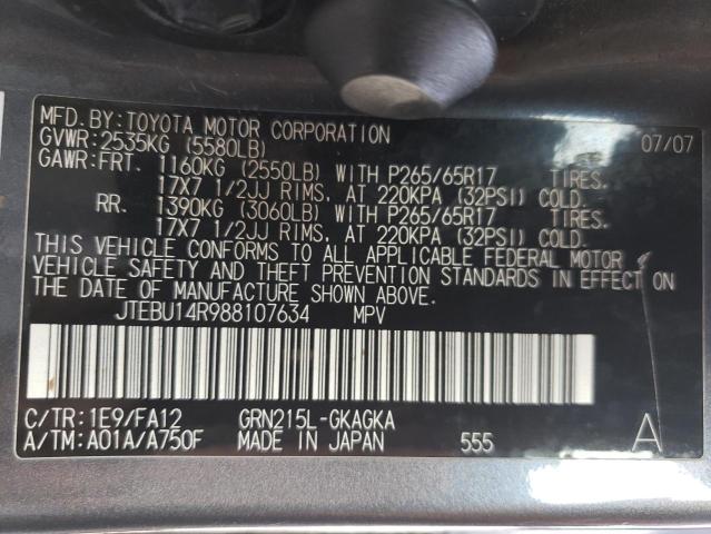 JTEBU14R988107634 - 2008 TOYOTA 4RUNNER SR5 GRAY photo 13