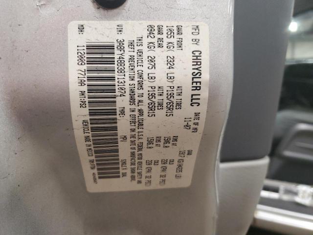 3A8FY48B38T131074 - 2008 CHRYSLER PT CRUISER SILVER photo 12