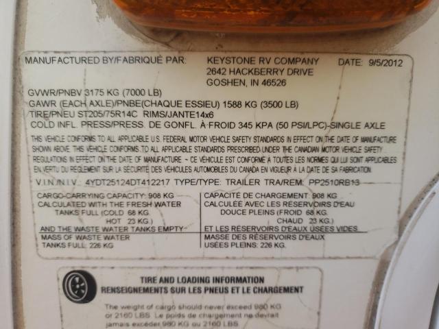 4YDT25124DT412217 - 2013 KEYSTONE PASSPORT WHITE photo 10