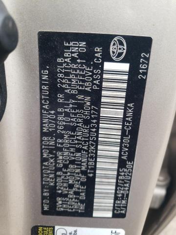 4T1BE32K75U434177 - 2005 TOYOTA CAMRY LE TAN photo 12