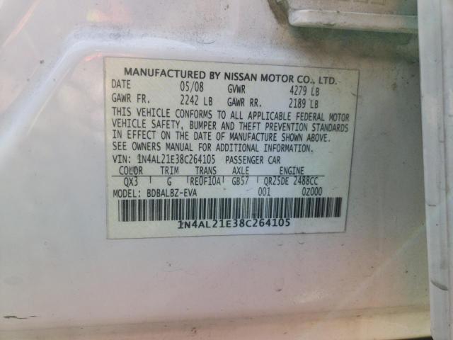 1N4AL21E38C264105 - 2008 NISSAN ALTIMA 2.5 WHITE photo 12