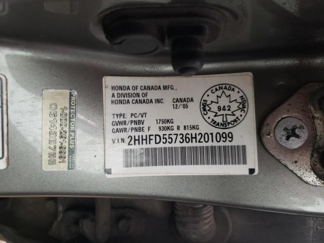 2HHFD55736H201099 - 2006 ACURA CSX PREMIUM GRAY photo 12