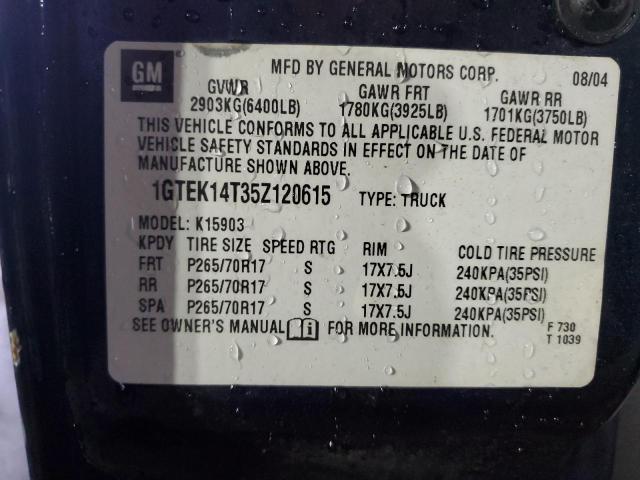 1GTEK14T35Z120615 - 2005 GMC NEW SIERRA K1500 BLUE photo 12