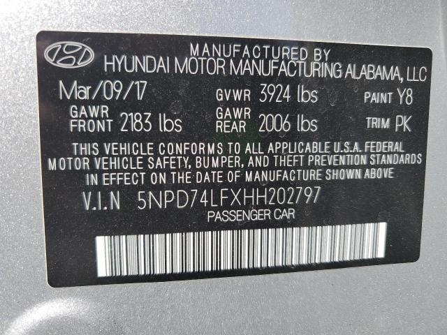 5NPD74LFXHH202797 - 2017 HYUNDAI ELANTRA SE SILVER photo 12