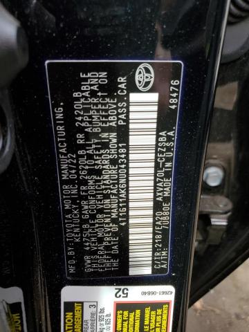 4T1G11AK6NU043481 - 2022 TOYOTA CAMRY SE BLACK photo 12